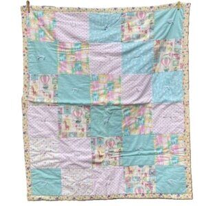 Pastel Quilt Baby Nursery Blanket Throw Quilted Squares Handmade 44 x 38 inches